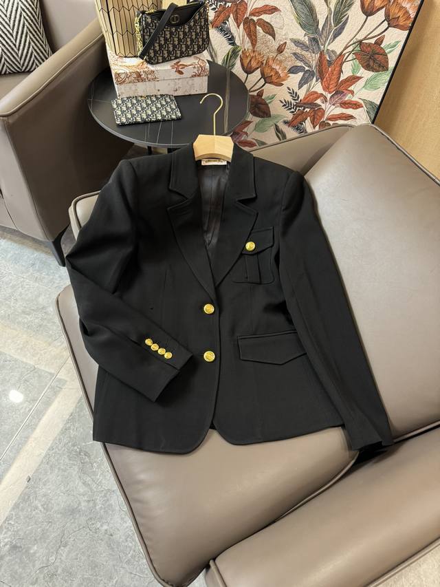 Xz24015#新款外套 Mq麦昆 金色扣 不规则长袖醋酸西装外套 米色 黑色 Smlxl